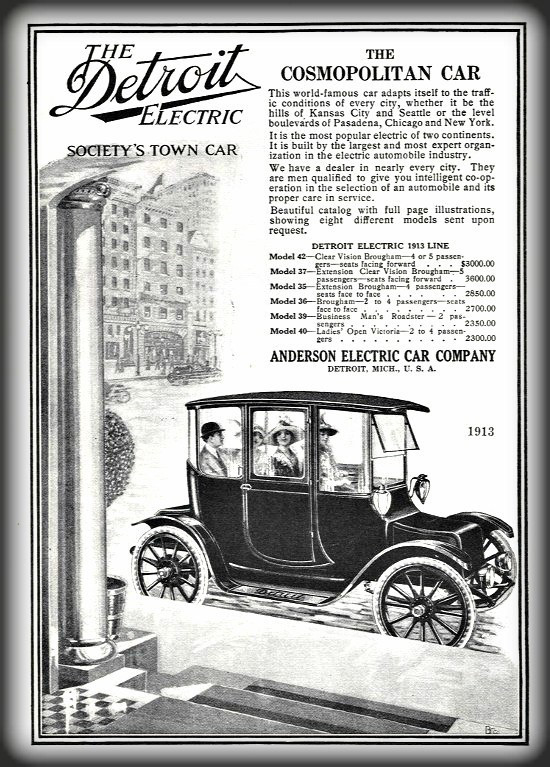 Victorian Era Electric Cars; Detroit Electric, 1913. Image: Public Domain.
